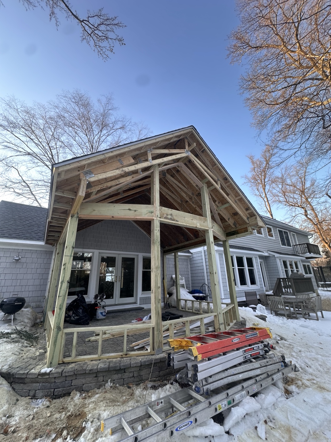 Covered exterior structure framing