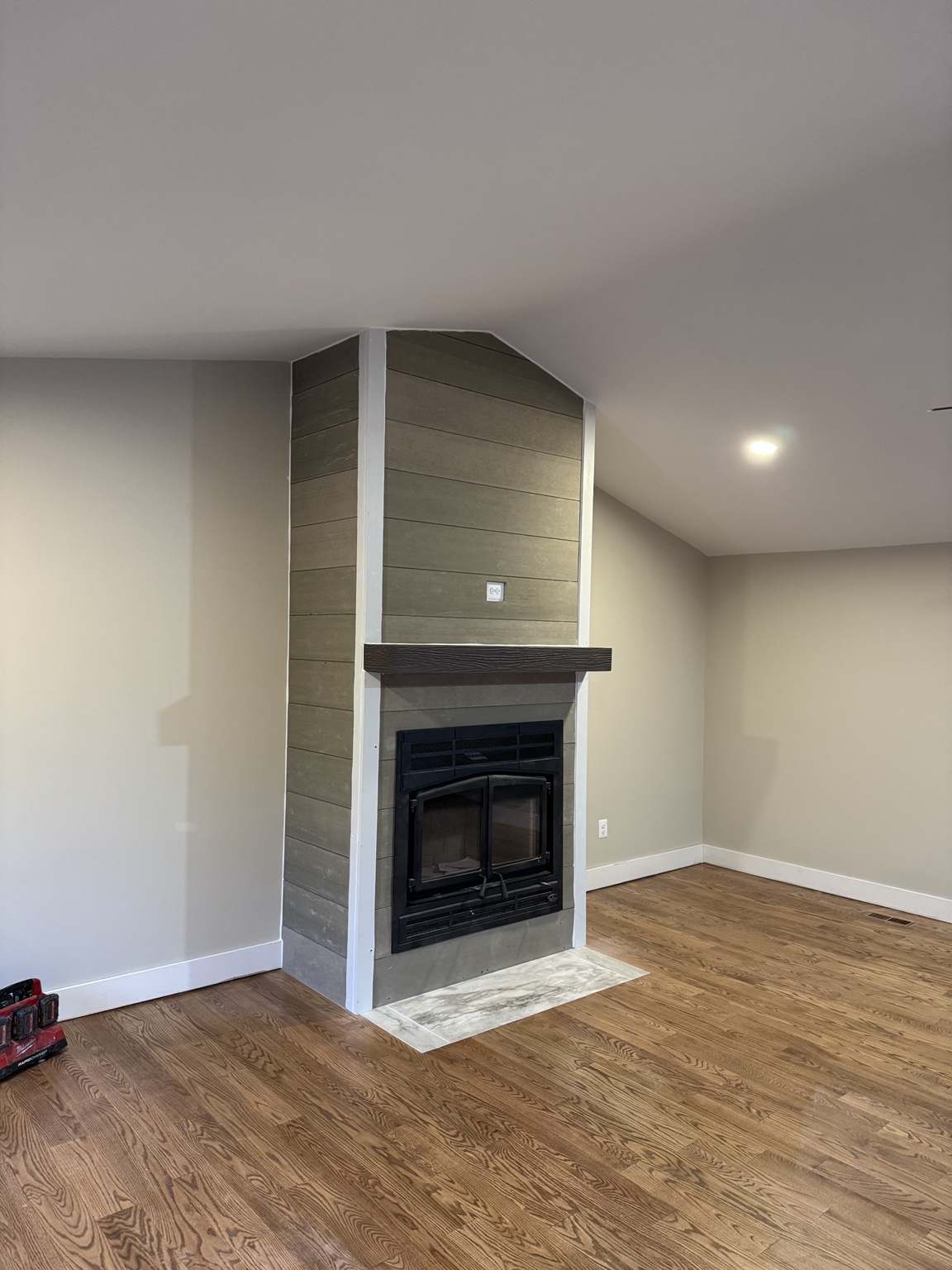 Finished fireplace feature wall